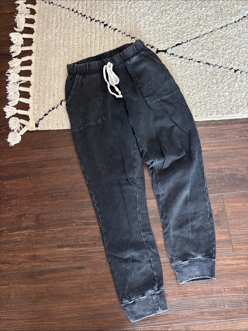 Women's Black Drawstring Joggers with Front Pockets